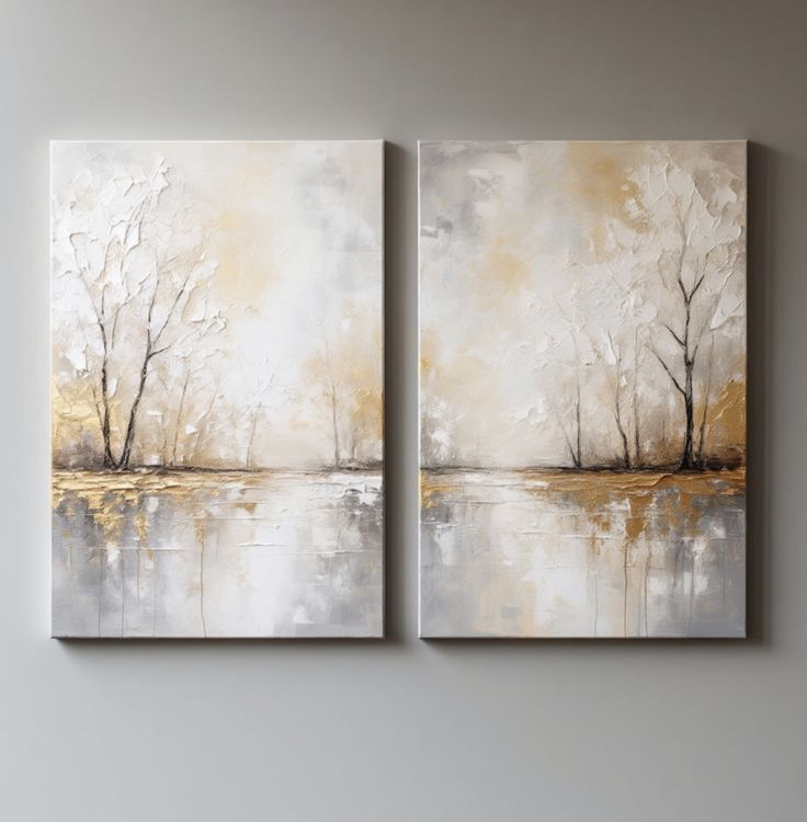 2 pec set The Golden Birch Diptych