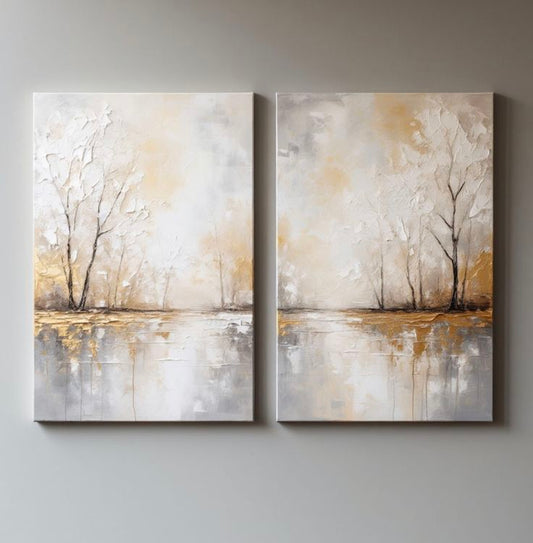 2 pec set The Golden Birch Diptych